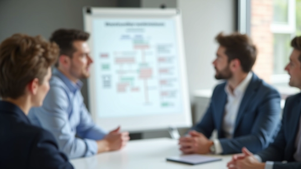 Zwei Personen sitzen sich gegenüber an einem Tisch mit Flipchart und diskutieren